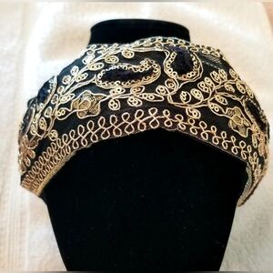 Black and Gold Embroidered Headpiece